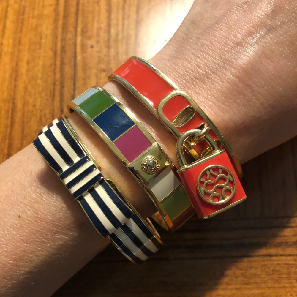 Coach Orange Enamel Bangle with Hanging Lock